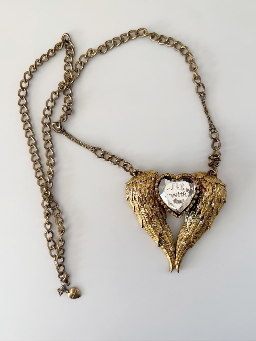 Vintage Betsey Johnson Heart Angel Wings Fly With Me Statement Necklace - Picture 2 of 11
